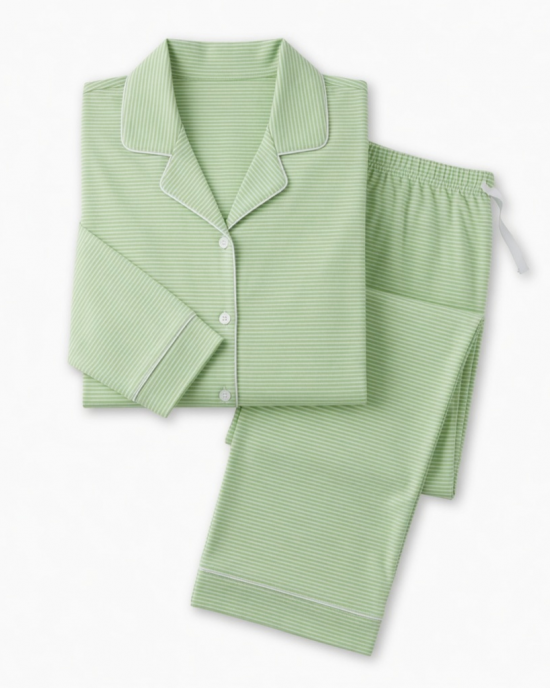 Classic Stripe Luxe Pima Long Sleeved Pajama Light Green