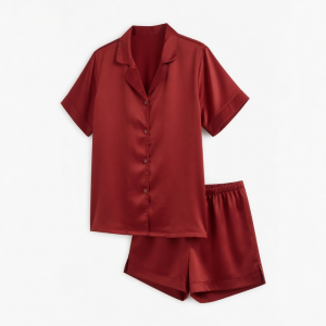 Set Clothing Sleep Pajamas Red Silky Shelf with capo Shorts Shirt Medium