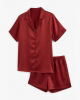 Set Clothing Sleep Pajamas Red Silky Shelf with capo Shorts Shirt Medium