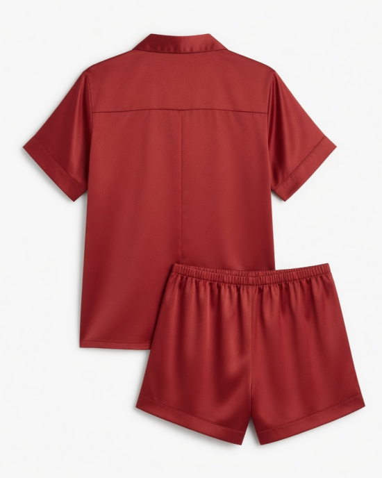 Set Clothing Sleep Pajamas Red Silky Shelf with capo Shorts Shirt Medium