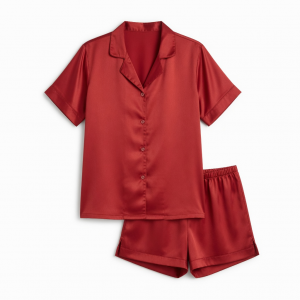 Set Clothing Sleep Pajamas Red Silky Shelf with capo Shorts Shirt Medium