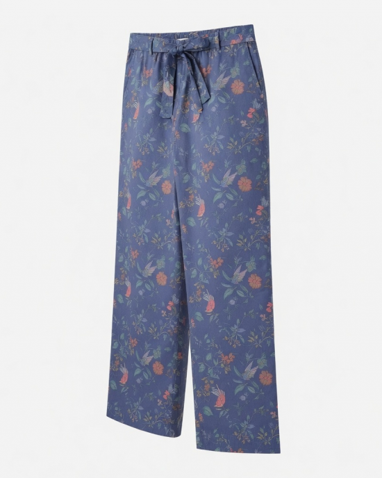 Hummingbird Floral Pajama Pants Medium Boho Blue
