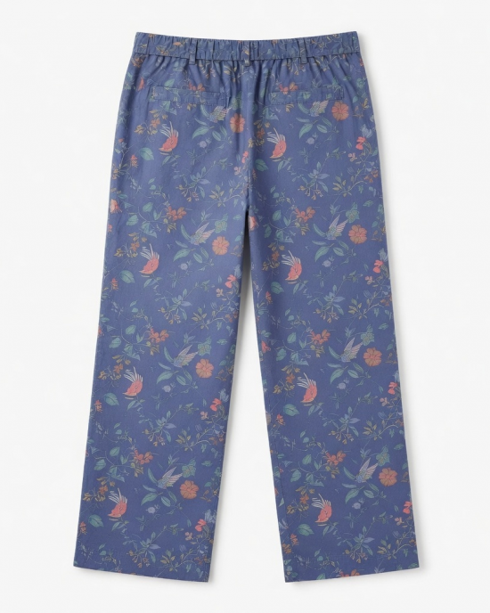Hummingbird Floral Pajama Pants Medium Boho Blue