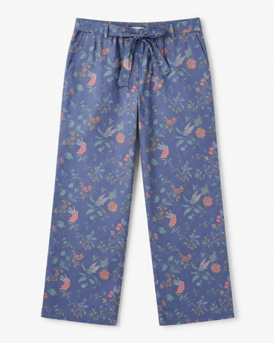 Hummingbird Floral Pajama Pants Medium Boho Blue