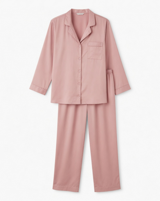 Women Pink Lounge Pajama Set Top Bottoms