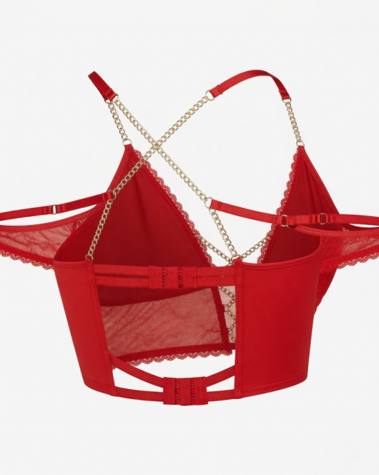 Women Tanga Cover Clothing Interior Red Lingerie Cadena Clothing Club Shoulder Open