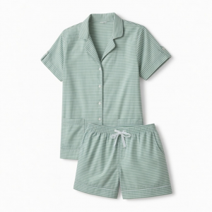 Set Pajamas Short Sleeve Striped Cotton Women Medium