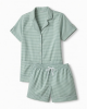 Set Pajamas Short Sleeve Striped Cotton Women Medium