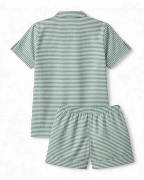 Set Pajamas Short Sleeve Striped Cotton Women Medium