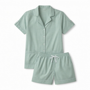 Set Pajamas Short Sleeve Striped Cotton Women Medium