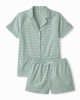 Set Pajamas Short Sleeve Striped Cotton Women Medium