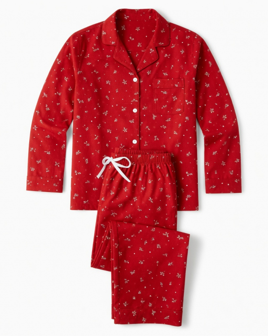 FollowMe Adult Medium Red Santa's Favorite Holiday 2 Piece Pajama Set