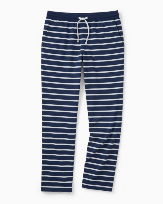 Womens Navy Blue White Striped Pajama Lounge Pants