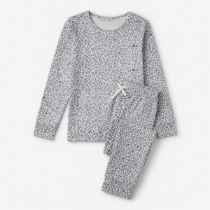 Womens Maria Pajama Set White Gray Leopard Print Heart Crew New