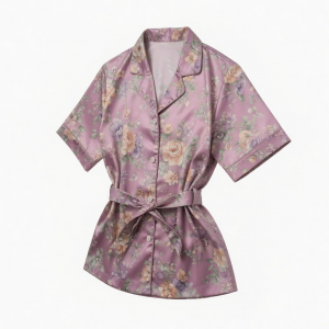 Vintage Floral Satin Robe And Slip Pajama Top
