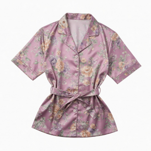 Vintage Floral Satin Robe And Slip Pajama Top