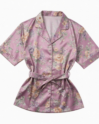 Vintage Floral Satin Robe And Slip Pajama Top