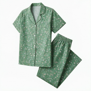 Green Cotton Floral PJ Set Womens Clothing Sleepwear Bridal Night Suit