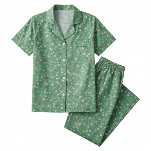 Green Cotton Floral PJ Set Womens Clothing Sleepwear Bridal Night Suit