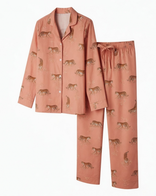100%Cotton Tiger Print PJ Set Bridesmaid Pajama Set Women Nightwear Suit