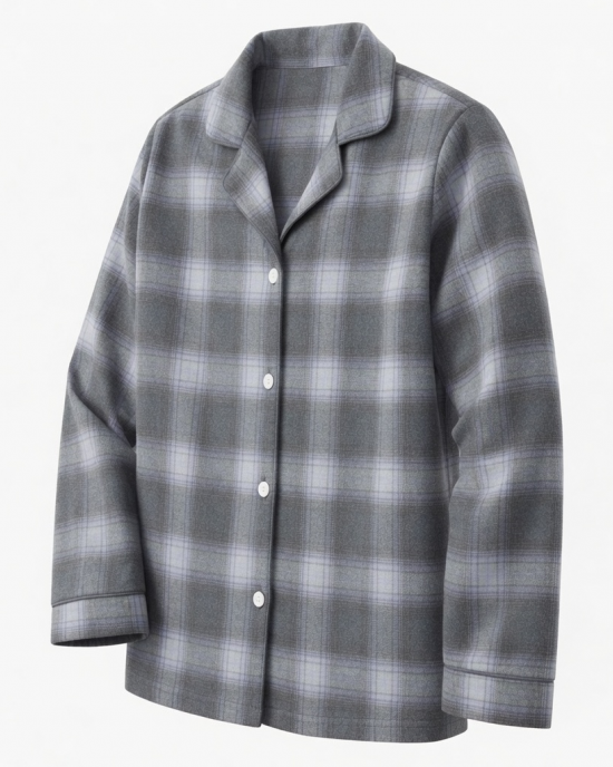 Pajama Mania Womens Large Gray Plaid Long Sleeve Button Front PJ Top New