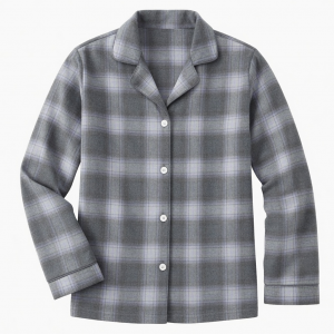 Pajama Mania Womens Large Gray Plaid Long Sleeve Button Front PJ Top New