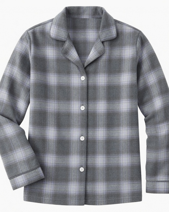 Pajama Mania Womens Large Gray Plaid Long Sleeve Button Front PJ Top New