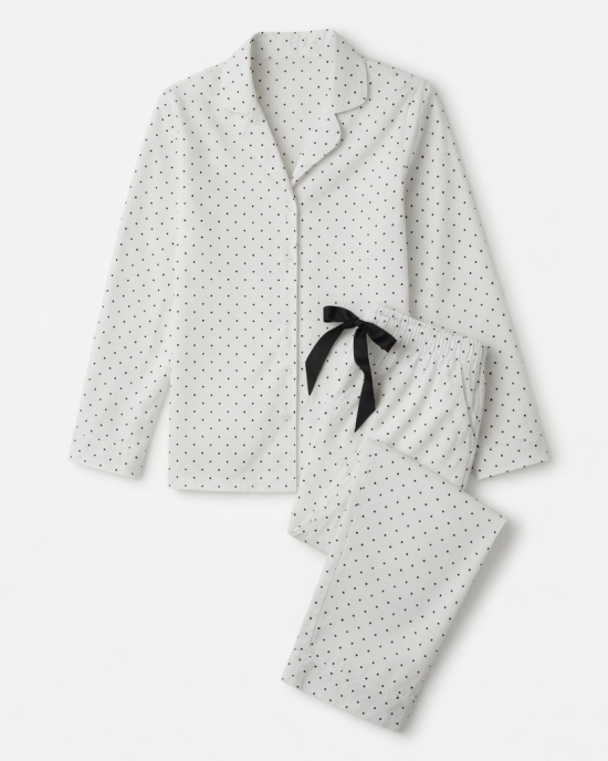 Women's Notched Collar Polka Dot Pajama Set