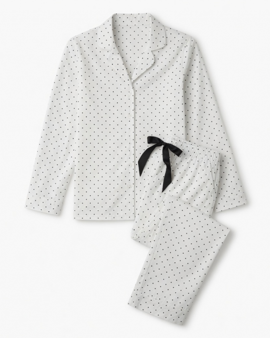 Women's Notched Collar Polka Dot Pajama Set