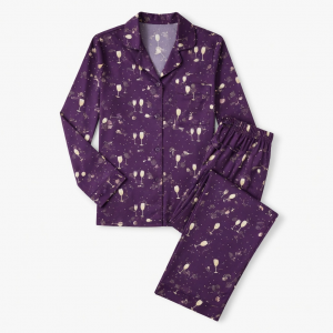 Champagne Print Pajama Set, Long Sleeve, Purple, Large