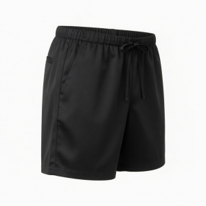 Black Silk Blend Shorts Elastic Waist / Pajama Bottoms