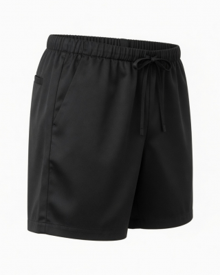 Black Silk Blend Shorts Elastic Waist / Pajama Bottoms