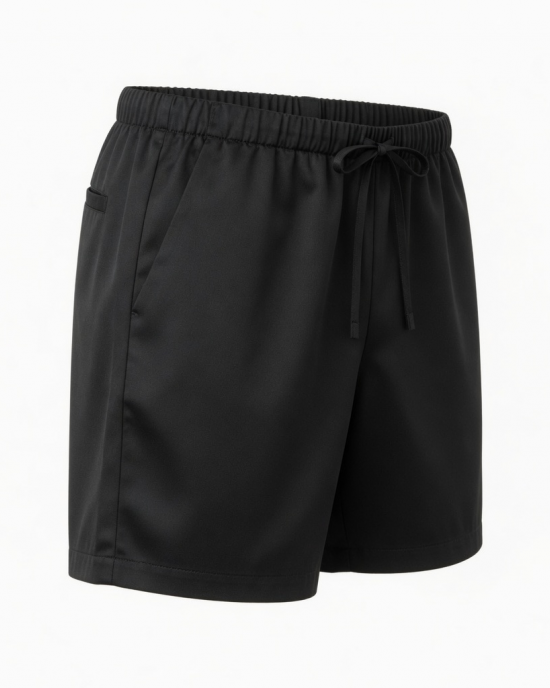 Black Silk Blend Shorts Elastic Waist / Pajama Bottoms