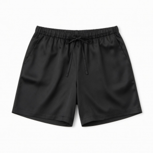 Black Silk Blend Shorts Elastic Waist / Pajama Bottoms