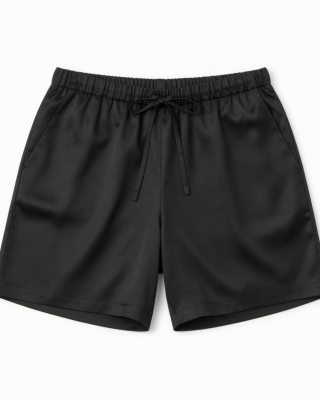 Black Silk Blend Shorts Elastic Waist / Pajama Bottoms