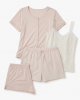 4 Piece Sleep Set, Top, Check Shorts and Lace Camisole