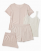 4 Piece Sleep Set, Top, Check Shorts and Lace Camisole