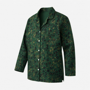 Women Green Leopard Jungle Pajama Top Cotton Long Sleeve Button Up