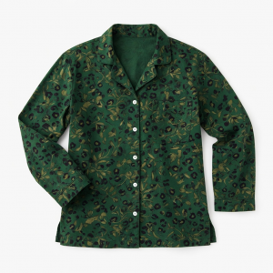 Women Green Leopard Jungle Pajama Top Cotton Long Sleeve Button Up