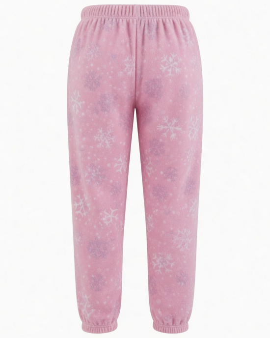 Women's Elastic Waist Fleece Loungewear Pajama Pants in Pink Snowflake