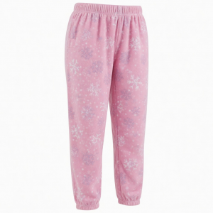 Women's Elastic Waist Fleece Loungewear Pajama Pants in Pink Snowflake