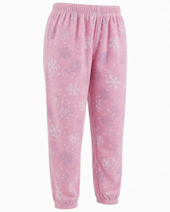 Women's Elastic Waist Fleece Loungewear Pajama Pants in Pink Snowflake
