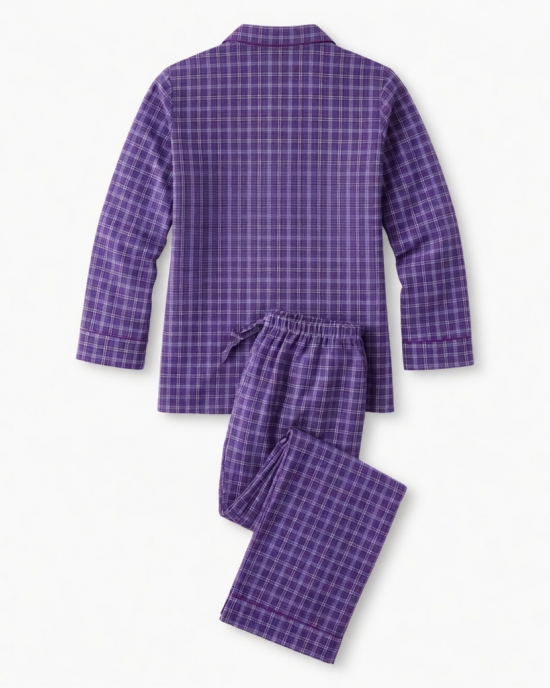 Womens Pajama Set Purple Plaid Sleep Pants Modest