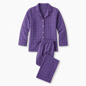 Womens Pajama Set Purple Plaid Sleep Pants Modest