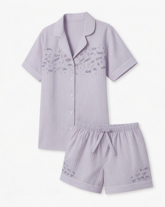 Set Pajamas with Print letras Striped Women Top shorts Clothing Night
