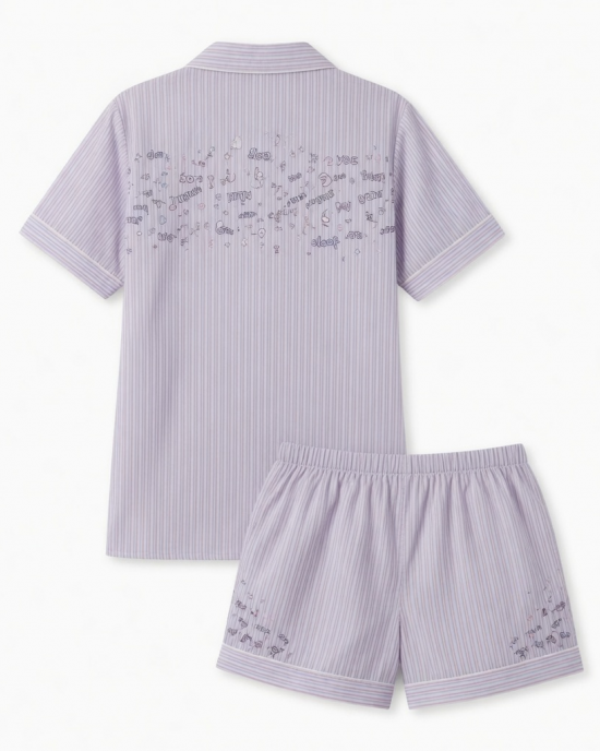 Set Pajamas with Print letras Striped Women Top shorts Clothing Night