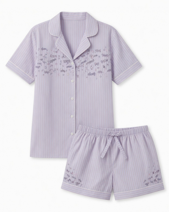 Set Pajamas with Print letras Striped Women Top shorts Clothing Night