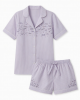 Set Pajamas with Print letras Striped Women Top shorts Clothing Night