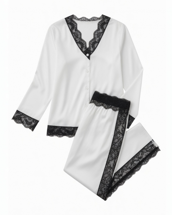 Pajamas Women White o Black Lace sexy & Comfortable 2 Piece Clothing Sleep