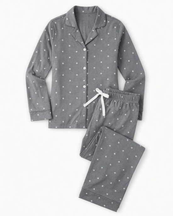 Gray White Stars Ladies 2pc Pajamas